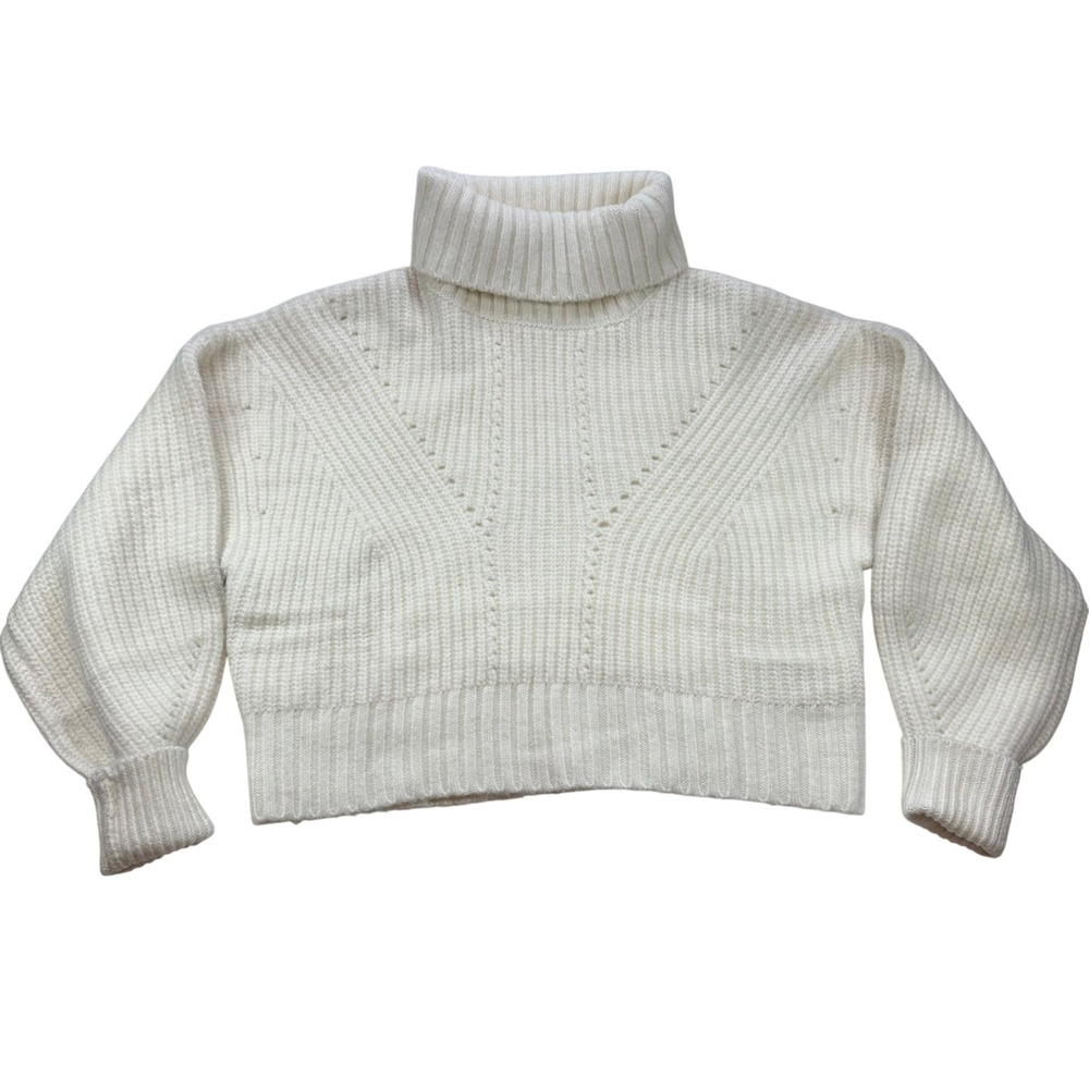 VARLEY White Chunky Ribbed Turtleneck Cropped Sweater Wool Knit Womens XL NWT